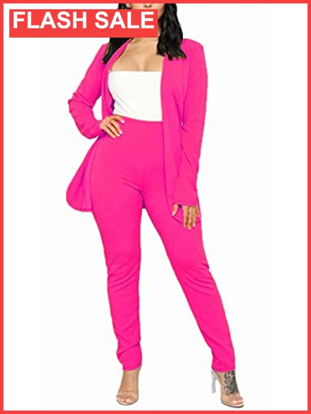 Women's 2 Piece Pantsuit Blazer Pencil Pant Set Slim Fit Solid